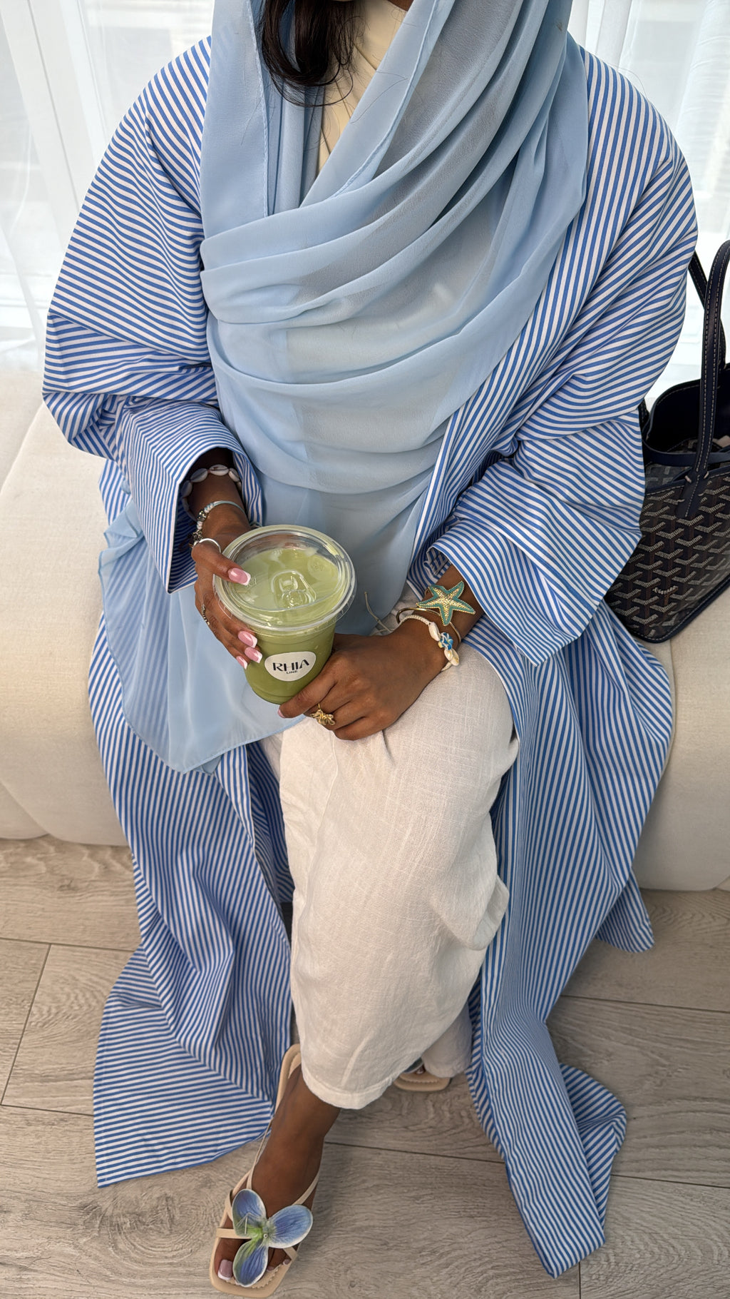 Pinstripe Blue Oversized Wrap Abaya