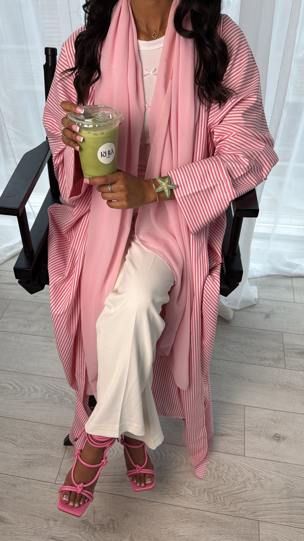 Pinstripe Pink Oversized Wrap Abaya