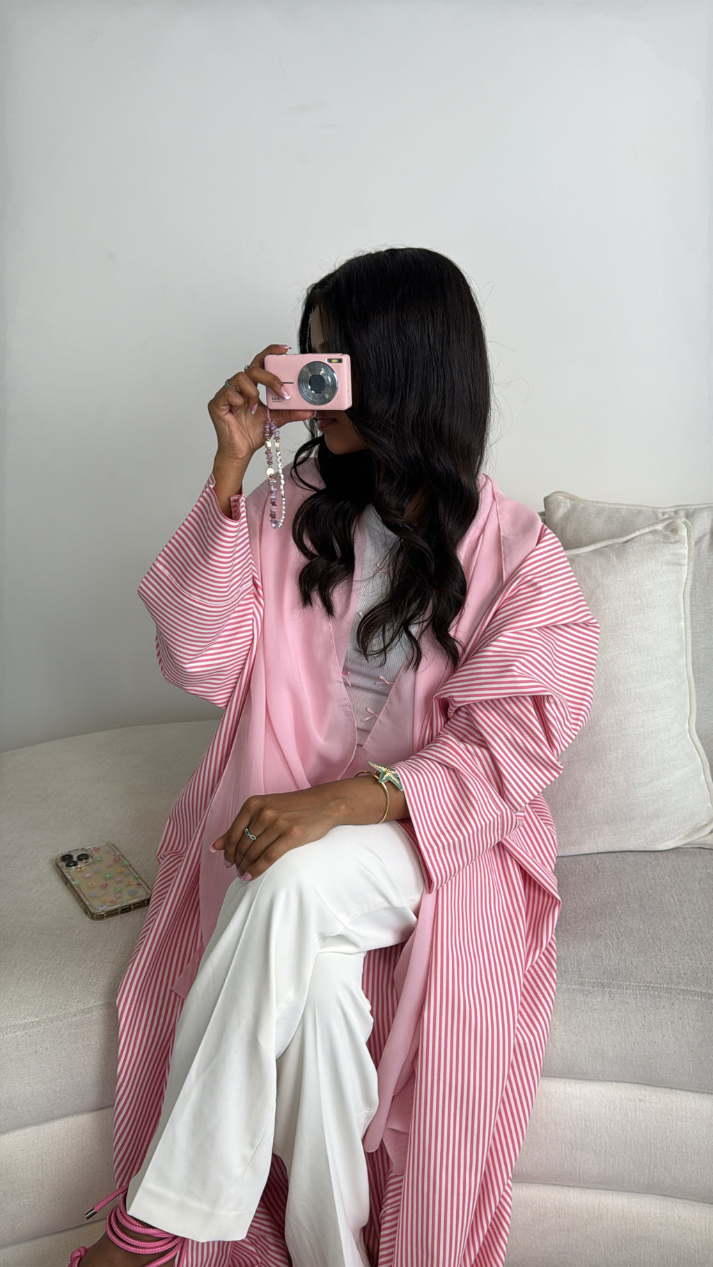 Pinstripe Pink Oversized Wrap Abaya