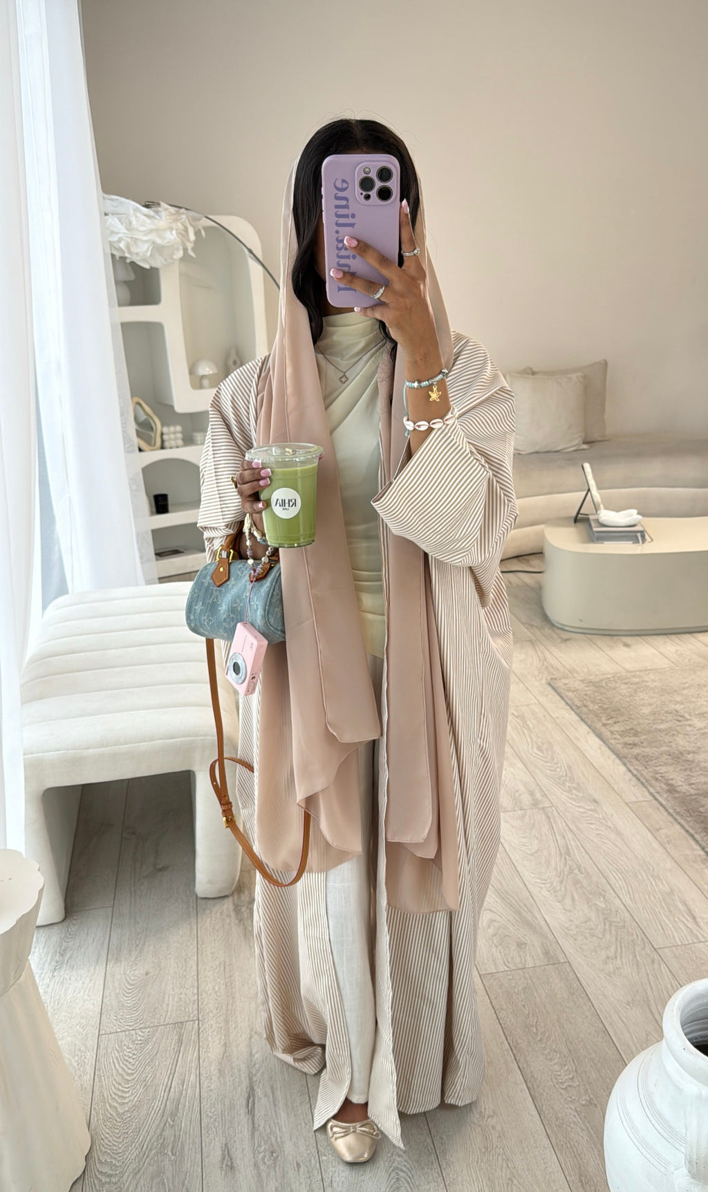 Pinstripe Beige Oversized Wrap Abaya