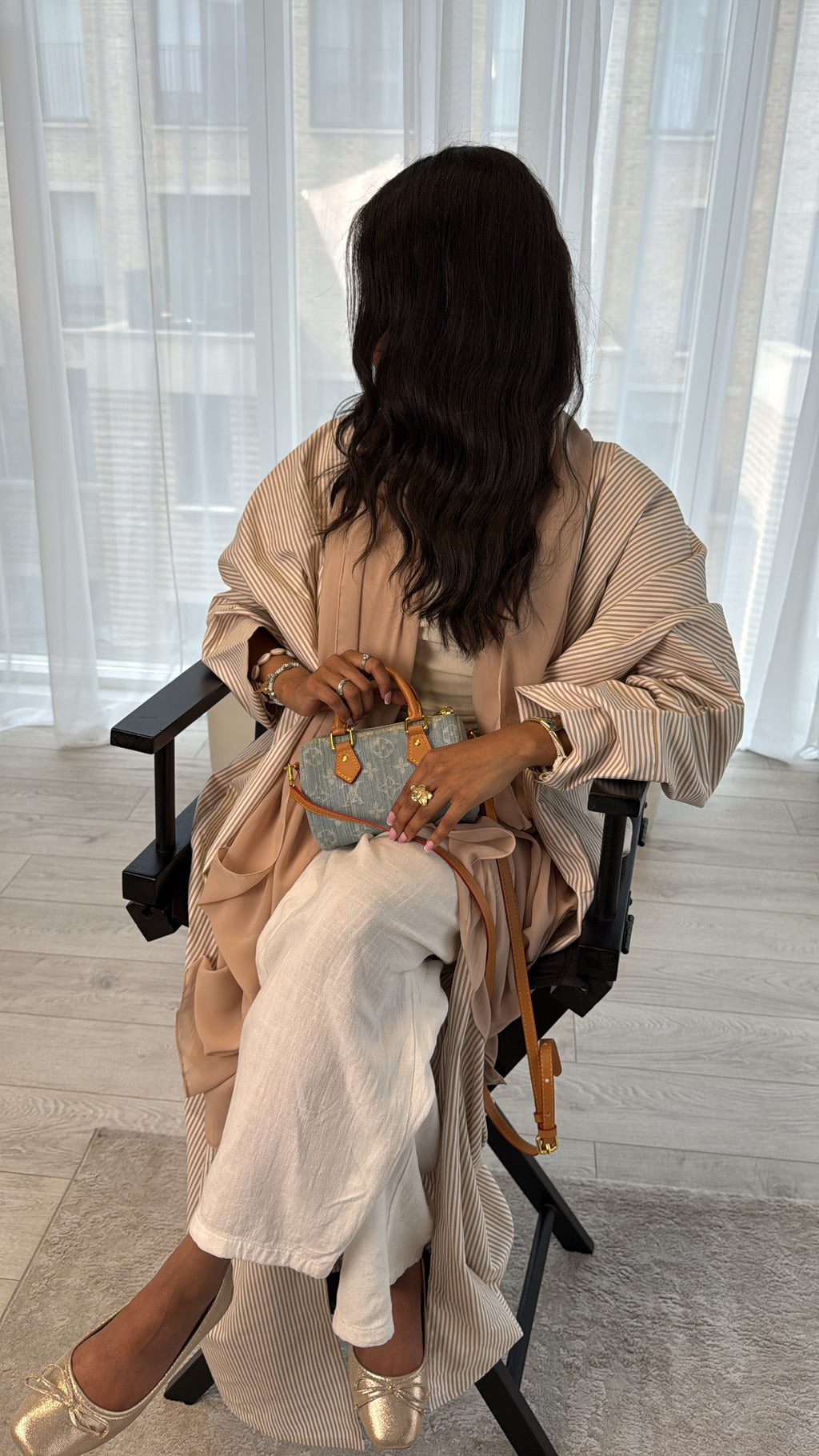 Pinstripe Beige Oversized Wrap Abaya